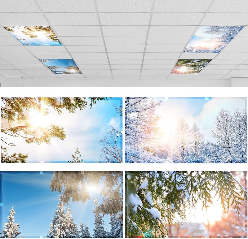 ROCEEI Pack of 4 Fluorescent Light Covers for Ceiling Lights, 4 x 2 Ft, Magnetic Light Covers for Classroom Office Home School Ceiling Decor(Pine Trees) - Image 1